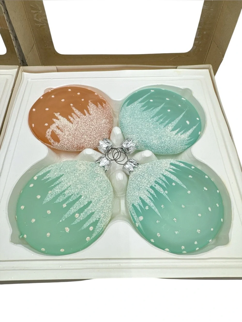 Vintage Sears Glass Glitter Snow Cap Flat Christmas Ornaments West Germany